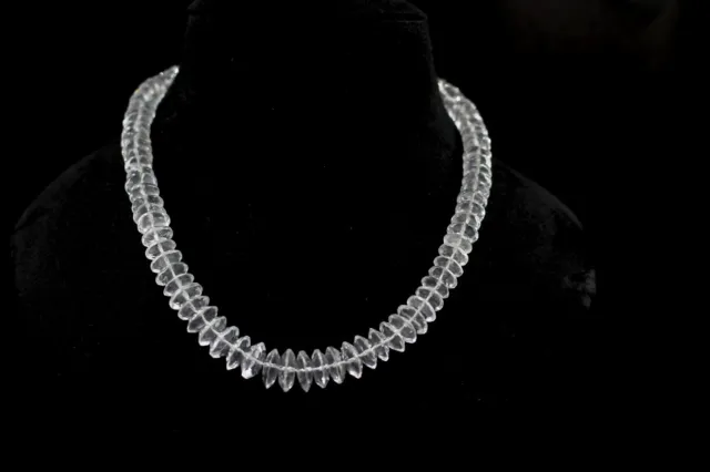 Natural Rock Clear Crystal Quartz German Cut Faceted Rondelle Beads Gem Necklace