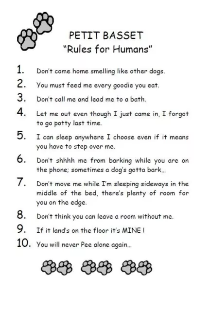 Petit Basset Griffon "Rules for Humans" - CUSTOM MATTED - Dog Art Print : GIFT