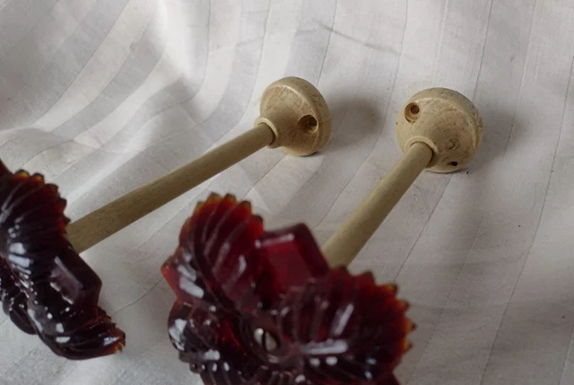 6 Antique Victorian Ruby Red Glass Flower Curtain Tie Backs 7
