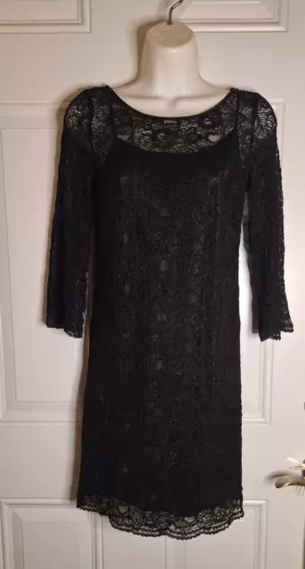 Laundry by Shelli Segal Black Crochet Lace Dress w/detachable Silky Slip Size 2