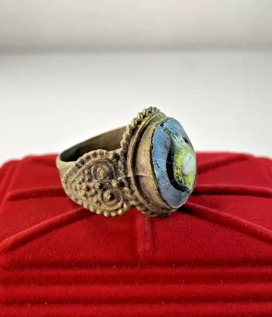 Beautiful Post Medieval Islamic Gold Gilded Ottomans Seal Ring With Stone