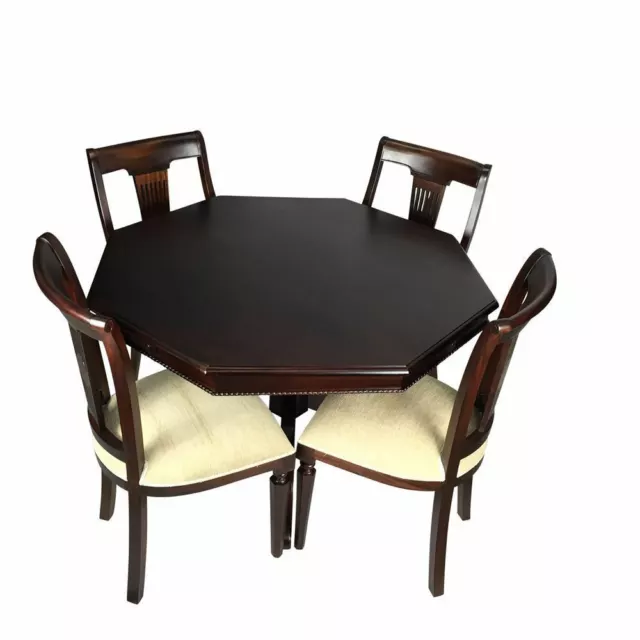 Antique Style Solid Mahogany Wood Octagonal Dining Table Set 120cm