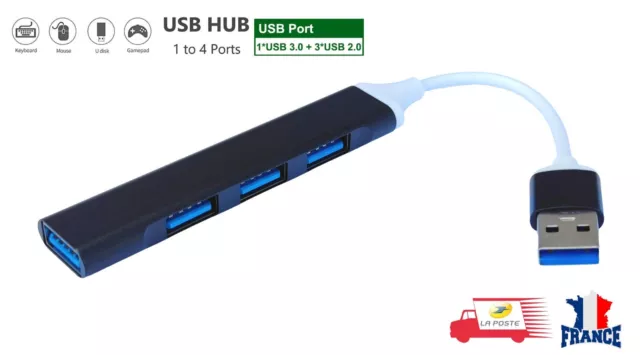 Adaptateur USB HUB 4 Ports multiprise USB 3.0 Prise pour MacBook iMac PC Noir