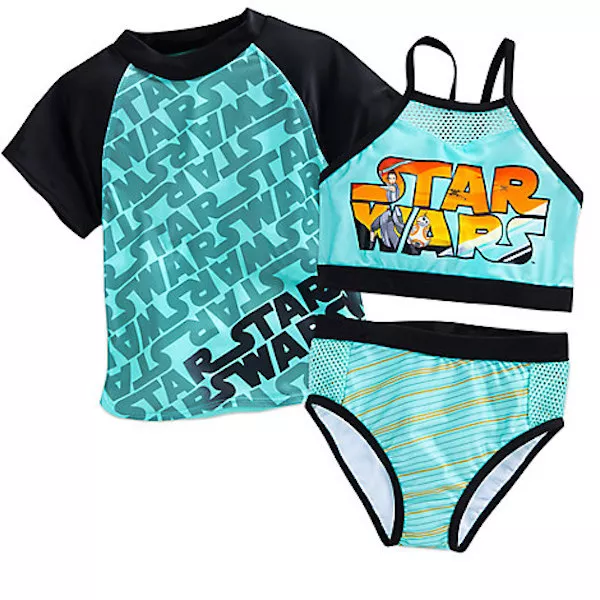 NWT Disney Store Star Wars Rash Guards Swimsuit 3pc UPF 50+ Girls 9/10
