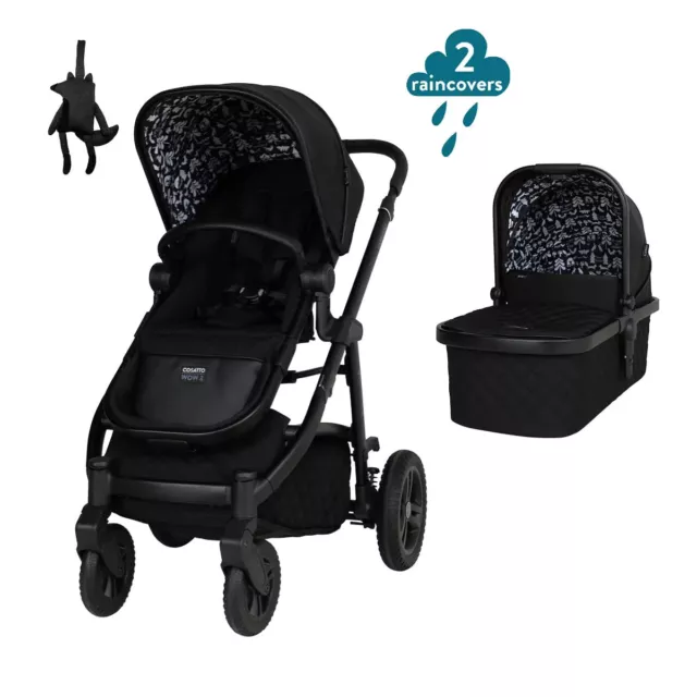 Cosatto Wow 3 pram and pushchair in Silhouette with 2 raincovers