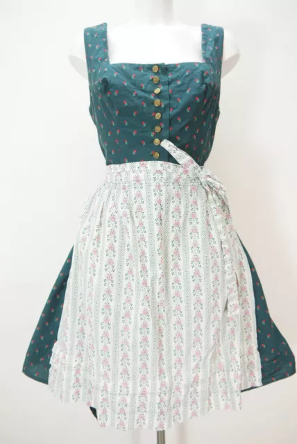 Dirndl verde fatto a mano con carrello indescrivibile con grembiule taglia 44
