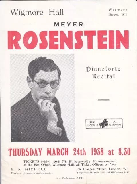 Konzertkonzertkonzertkonzertprogramm 1938 Wigmore Hall Klavier Meyer Rosenstein