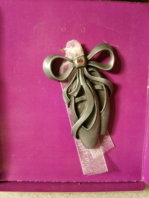 Gloria Duchin "Wish" Ballerina Shoes Pewter Ornament w/ Swarovski Crystal