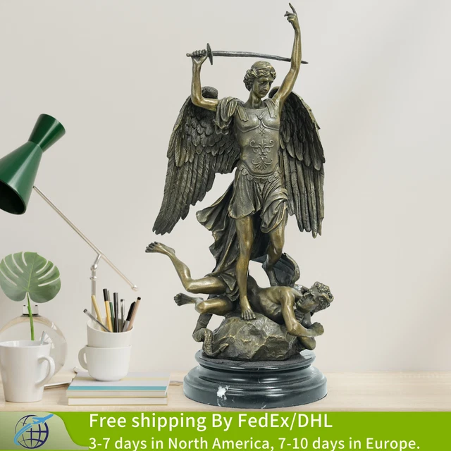 Statue Archange Saint Michel Terrassant Le Démon – 20 Cm, Résine, Façon Bronze