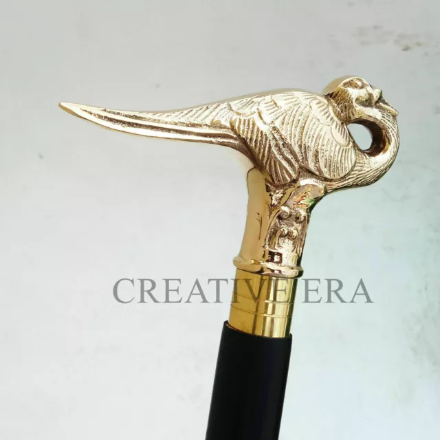 Victorian Solid Brass peacock Head Handle Black Wooden Handmade Walking Stick