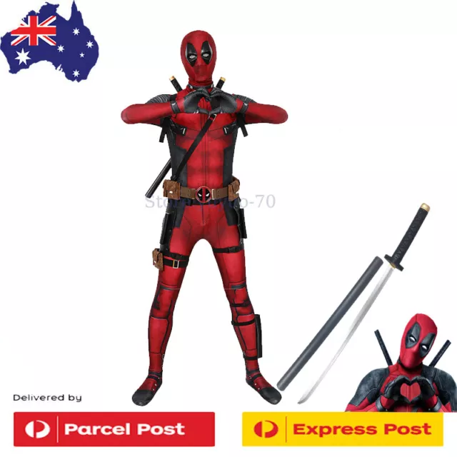 Deadpool Cosplay Costume Deluxe Jumpsuit Outfit & 75cm PU Sword Prop