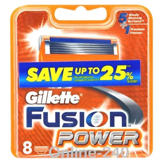 NEW GENUINE GILLETTE FUSION POWER 1PACK = 8x MEN'S RAZOR BLADE CARTRIDGE REFILLS