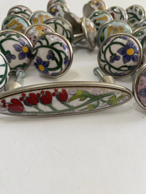 Hand Painted Lot of 29 Colorful Ceramic Cabinet Knobs Pulls Drawer Handles