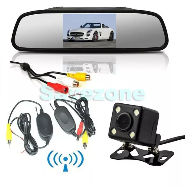 Wireless 4 LED Reversing Camera 170°+ 4.3" LCD Mirror Monitor Car Rear View Kit