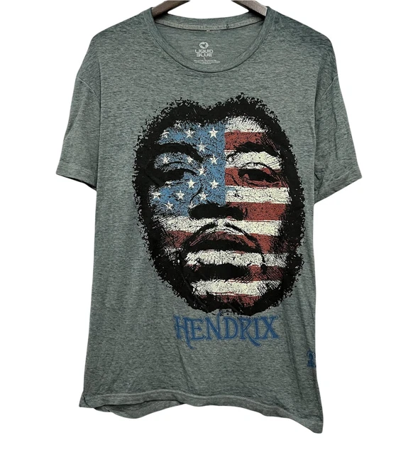 Liquid Blue Jimi Hendrix Men's Sz Large Gray American Flag Patriotic T-Shirt euc