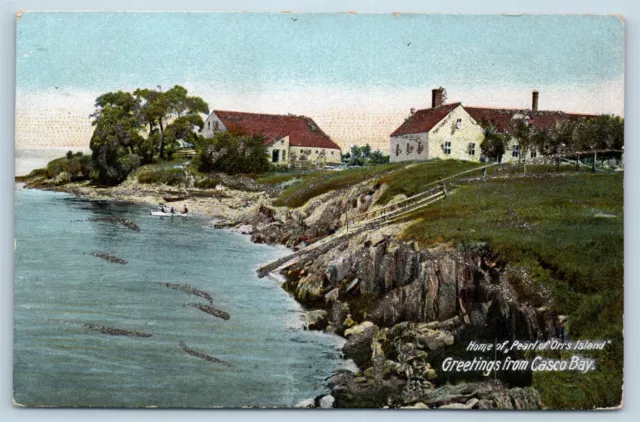 Postcard ME Casco Bay Home of Pearl of Orrs Island 1905 View Mica Glitter M06