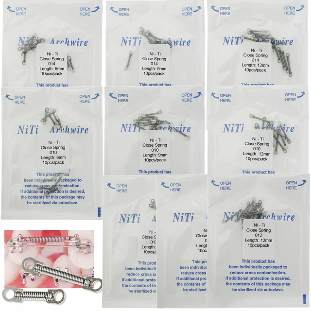 Orthodontic NiTi Close Coil Spring With Eyelet 0.010 0.012 0.014 Length 6 9 12mm