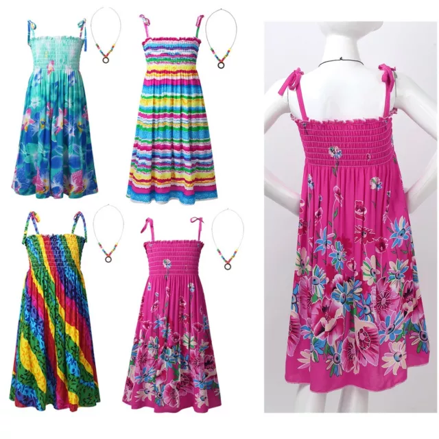 Girls Shoulder Strap Dresses Bohemian Rainbow Maxi Long Party Sundress Beachwear