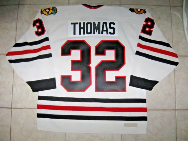 VINTAGE #32 Steve THOMAS Chicago BLACKHAWKS Off. Lic. CCM Jersey, Size Men's L