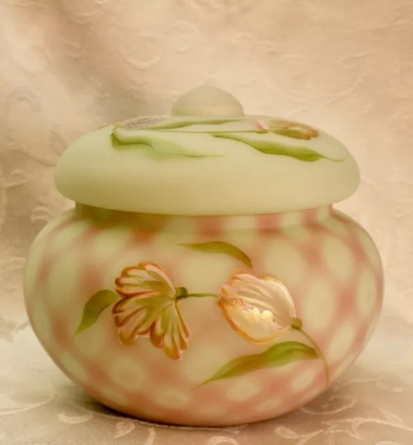 Fenton, Puff Box Set, Lotus Mist Burmese, Limited Edition, Hand Decorated