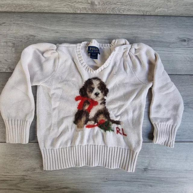 Polo Ralph Lauren Maglione Lavorato a Maglia con Cucciolo Bambine Età 3 Anni Bambino