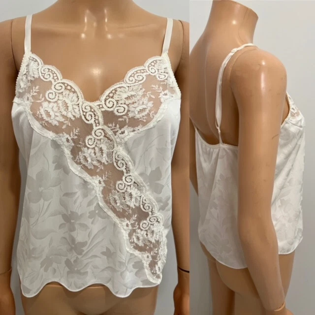 VINTAGE EMBOSSED SATIN & LACE LINGERIE CAMISOLE CAMI TOP sz 36
