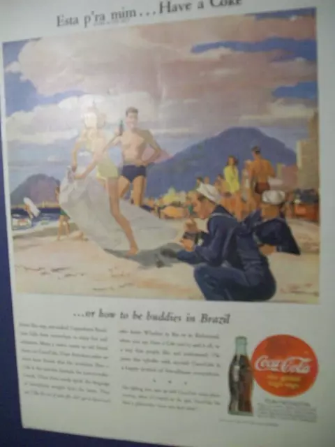 1945 Coke Coca-Cola large-mag ad- WWII- Navy- Copacabana Beach- Rio