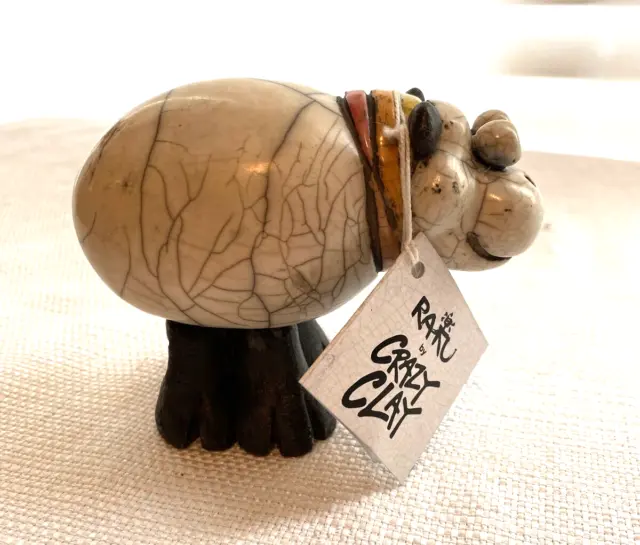 Raku Handmade Hippo Figurine Crazy Clay Studio So. Africa Gerhard de Beer 4" New