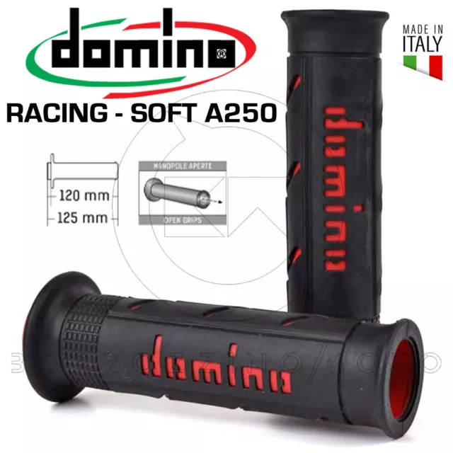 Domino Coppia Manopole Moto Racing Forate A250 Soft Nero-Rosso Universali Pista