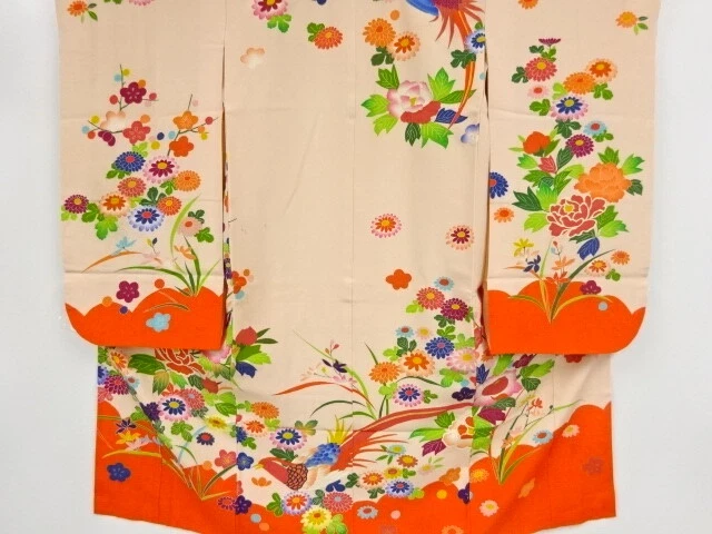44544# Japanese Kimono / Antique Kimono For Girls / Birds & Floral Plants