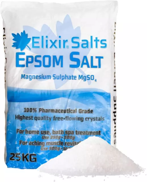 Elixir Gardens Epsom Bath Salts | 25Kg Pharmaceutical Grade Spa Bathing Magnesiu