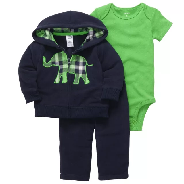 Carters Infant Boys Blue Elephant Outfit Sweat Pants Creeper & Jacket Hoodie