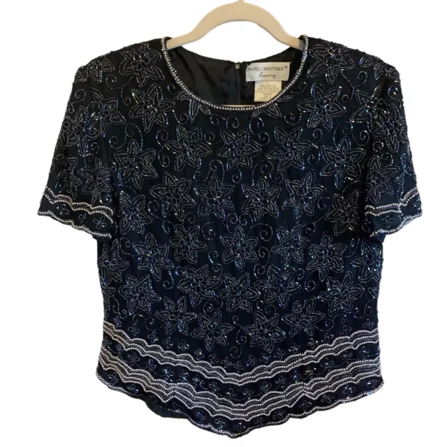 PAPELL BOUTIQUE WOMEN S Beaded Top Size Medium Sparkle Sequin