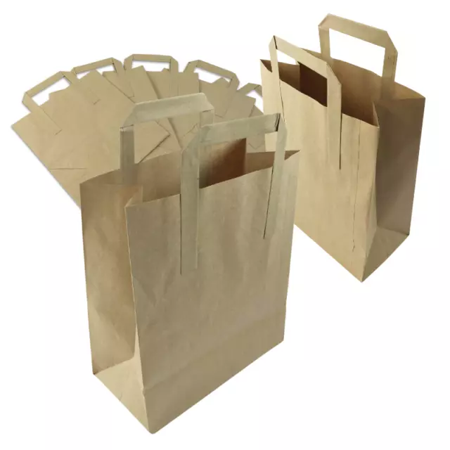 Kraft Paper Sos Party Takeaway Bags With Handles White & Brown *All Sizes/Qty's* 3