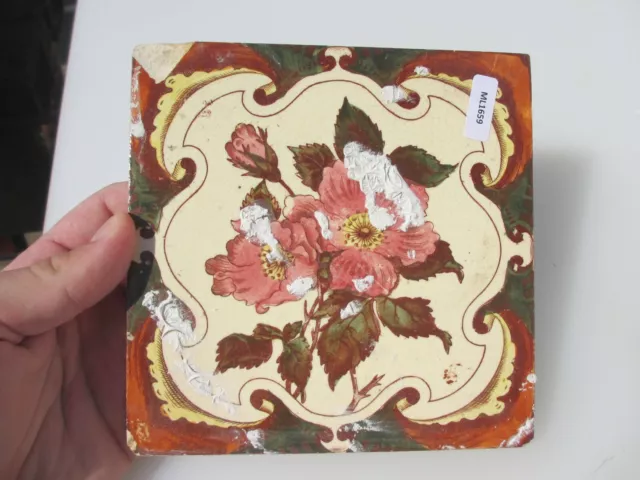 Antique Ceramic Tile Architectural Vintage Floral Flower Flowers Art Nouveau Old