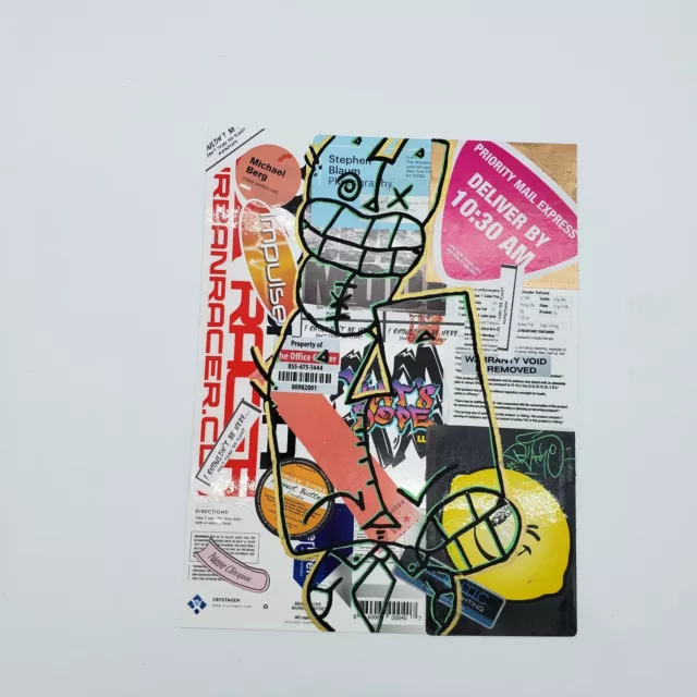 Graffiti art original abstract sticker Collage pop art by nyc street Artist PUKE