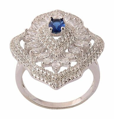 925 Argent Sterling Certifié Bleu Saphir Style Victorien Mariage Bague pour Elle