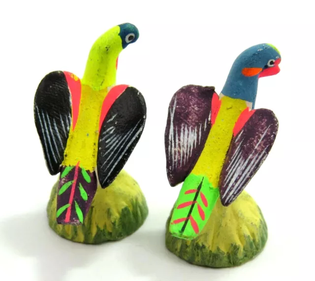 Bright Colorful Hand Painted Miniature Bird Parrot Figurines, Lot of 2, Read