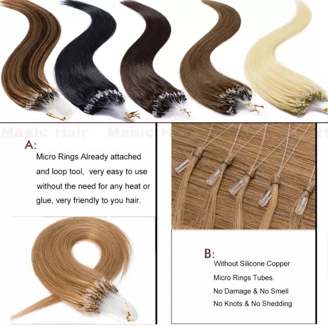 Thick 1G Indian Micro-Ring Loop Beads Pre Bonded 100% Human Hair Extensions 0.5G 3