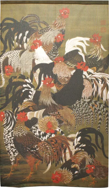 Noren Japanese Hanging Door Curtain JAKUCHU ITO Roosters Flock Japan 150x85cm