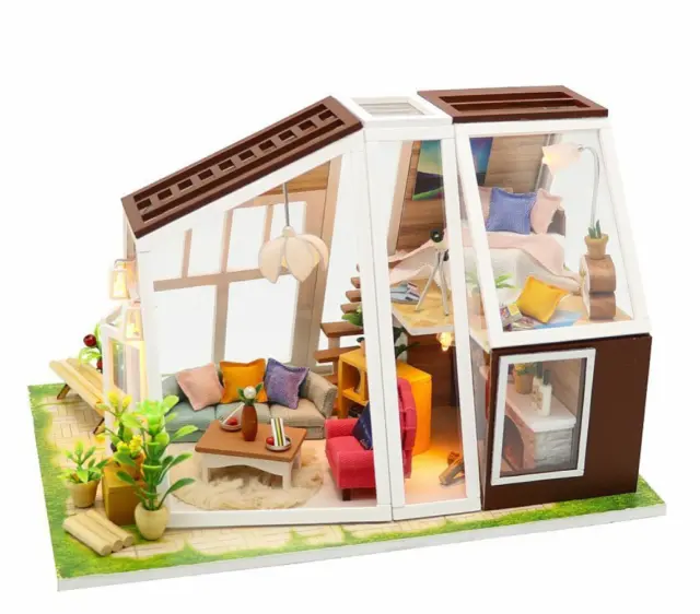2 Storey Dolls House With Furniture Build It Yourself Includes Working LED Light