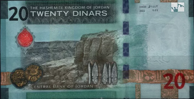 Jordan 2022 One 20 Dinars King Hussein Banknote Unc New 3