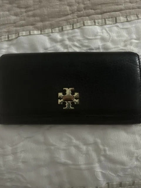 TORY BURCH Kira Black Pebble, Leather Wallet Pre-owned Turn Latch