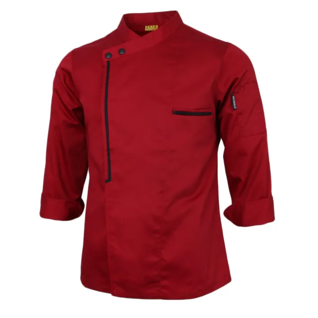 Retro Chef Jacket Coat Uniform Long Sleeve Hotel Kitchen Apparel 2XL Red