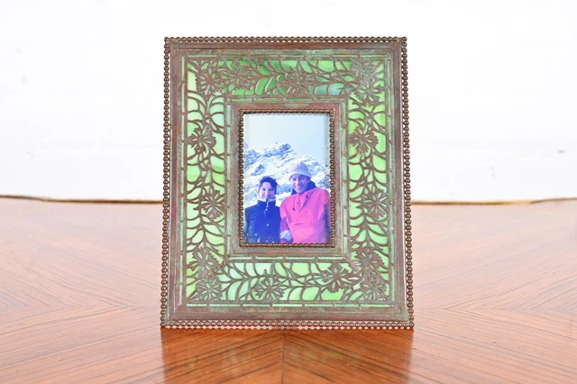 Tiffany Studios New York Art Nouveau Bronze and Slag Glass Picture Frame, 1910 Tiffany Studios New York Art Nouveau Bronze and Slag Glass Picture Frame, 1910