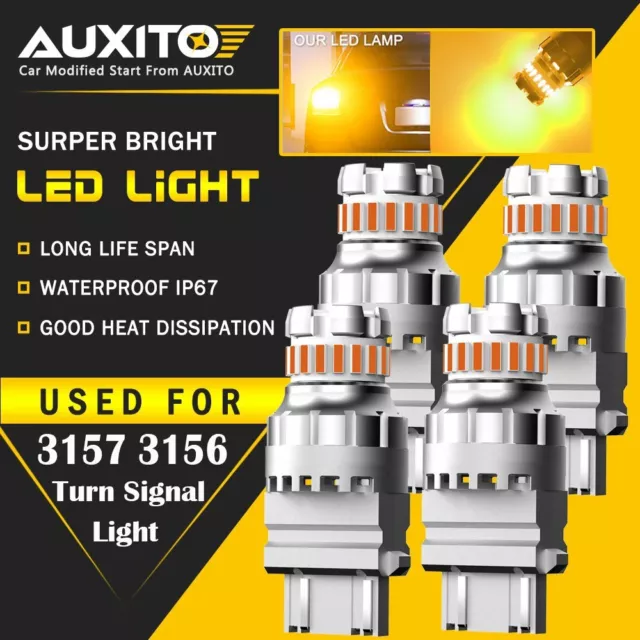 4x AUXITO 3157 3156 3057 4157 Amber LED Turn Signal Indicator Parker Light Bulbs