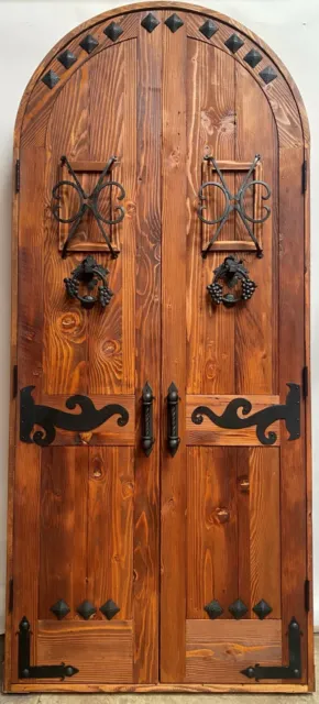 Rustic reclaimed solid lumber Doug Fir double DOOR arch winery castle storybook