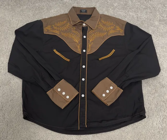 COOFANDY Mens Shirt Size Medium Black Brown Western Cowboy Ranch Embroidered