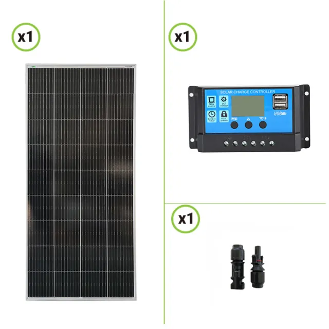 Kit Starter Panneau solaire 200W 12V monocristallin Régulateur de charge NV 20A