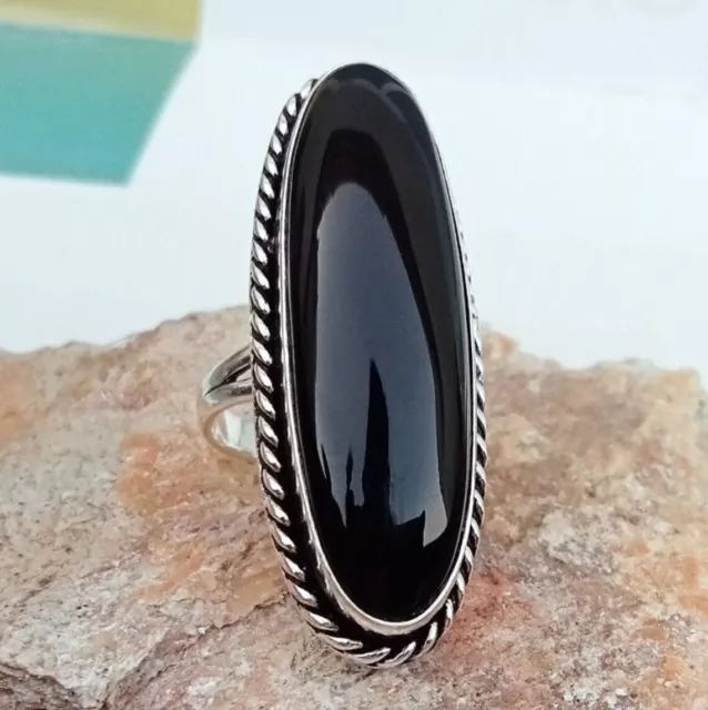 Black Onyx Ring Gemstone 925 Sterling Silver Band Handmade Ring All Size